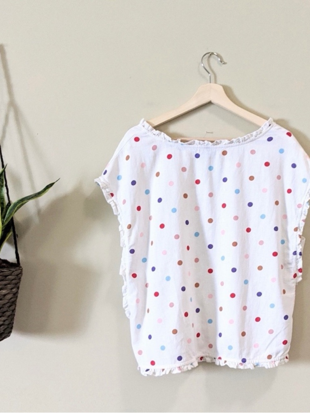 For Cynthia White Polka Dot Cap Sleeve Top - Picture 4 of 5